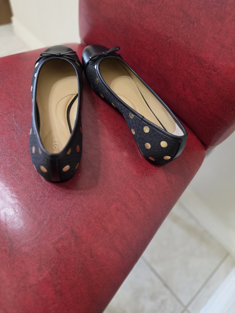Talbot -Black Ballet Flats with Gold Polka Dots - Women's Ballerina Shoe